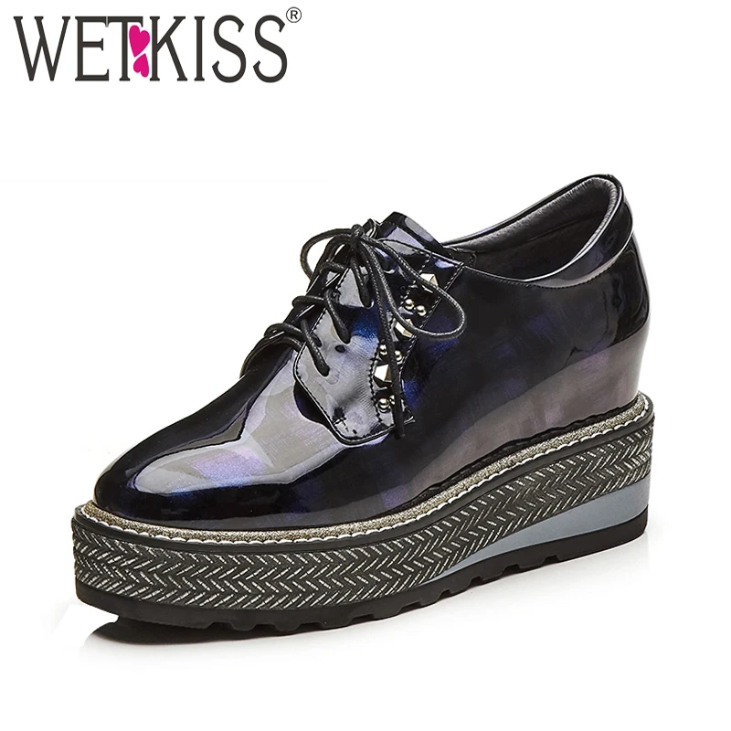 

WETKISS 2019 New Spring Flats Women Lace Up Metal Decoration Footwear Fashion Casual Sneaker Ladies Insert Platform Girl Shoes