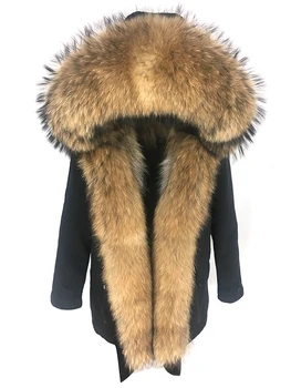 

Waterproof 2019 Real Fur Coat Winter Jacket Women Long Parka Natural Raccoon Fur Trim Hood Real Fox Fur Inside Warm Streetwear