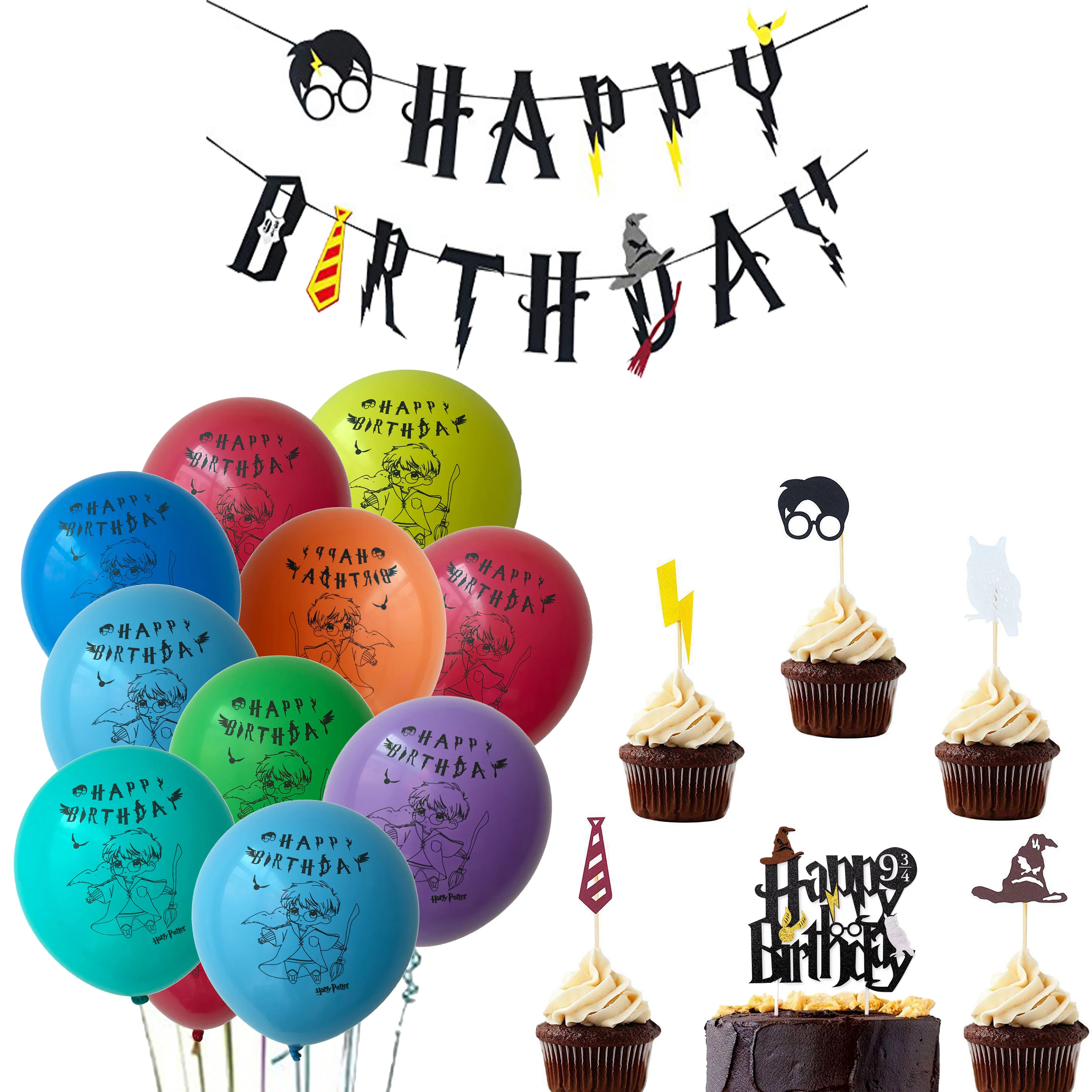 

Harri Potter Happy Birthday Garland Cake Topper Big Latex Balloons for Birthday Party Decoration Hanging Bunting Banner Kids Toy