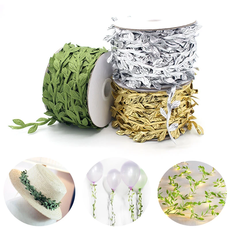

30M Artificial Leaves Gold Sliver Nature Green Leaf Rattan Fake Foliage DIY Wreath Garland For Wedding Home Decoration
