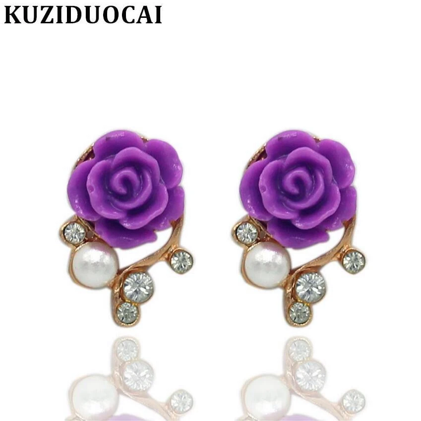 

Kuziduocai New Hot ! Fashion Jewelry Rhinestones Pearl Delicate Lifelike Gorgeous Rose Stud Earrings For Women Gifts E-602