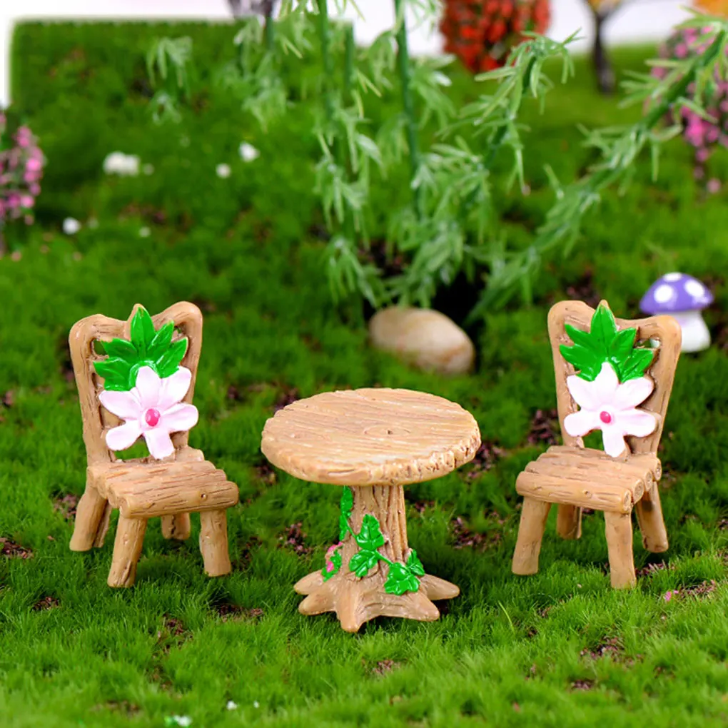 

3PCS/Set Resin Terrarium Garden Micro Table Chair Figurine Decoration Micro Landscape Ornament Fairy Miniature Craft Figurine