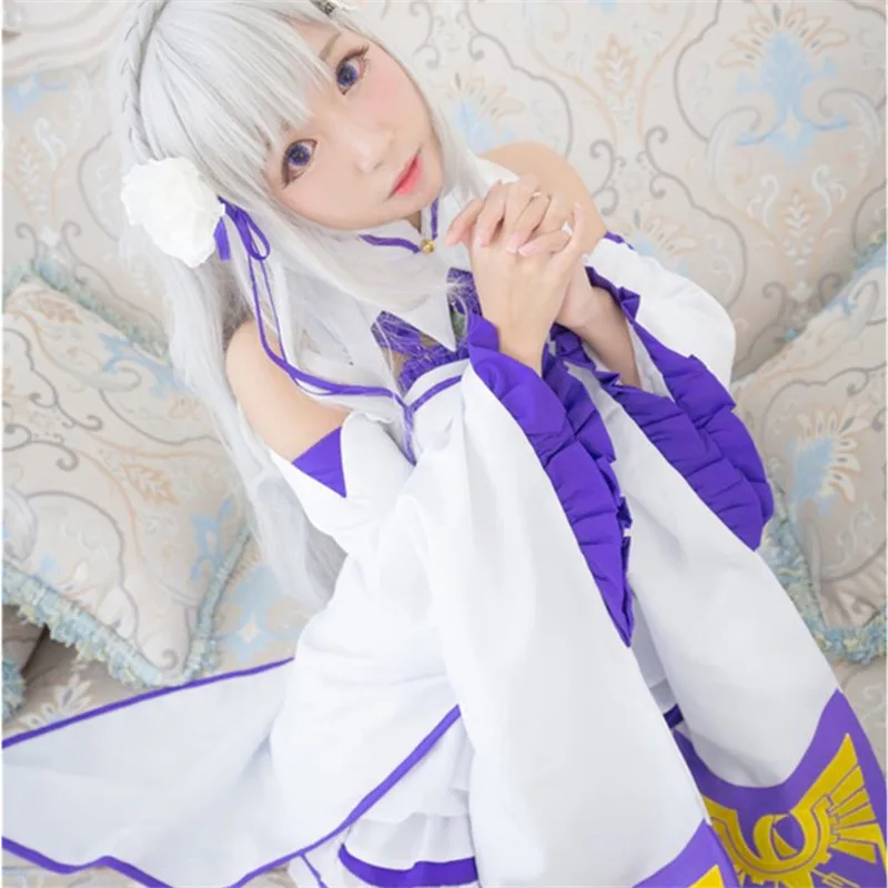 Аниме Re:zero Kara Hajimeru Isekai Seikatsu жизнь в другом мире Эмилия платье костюм для косплея