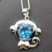 Натуральный голубой топаз камень кулон S925 серебро Природный камень кулон Цепочки и ожерелья Модные Симпатичные обезьяну Нарядная, для девочек ювелирные изделия