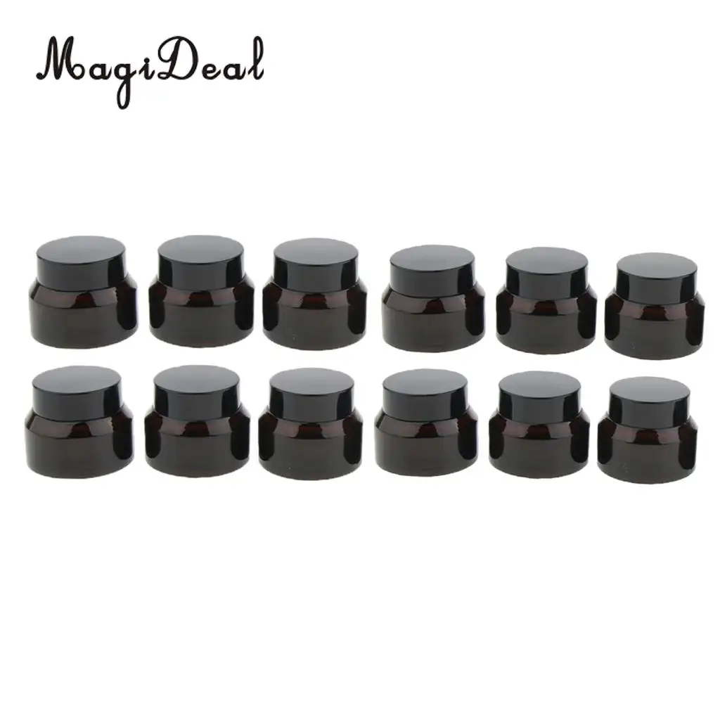 12 Pieces Amber Glass Refillable Cosmetic Makeup Cream Empty Lip Balm Eye Shadow Container Jars Tin Nair Arts Pots 15g 30g