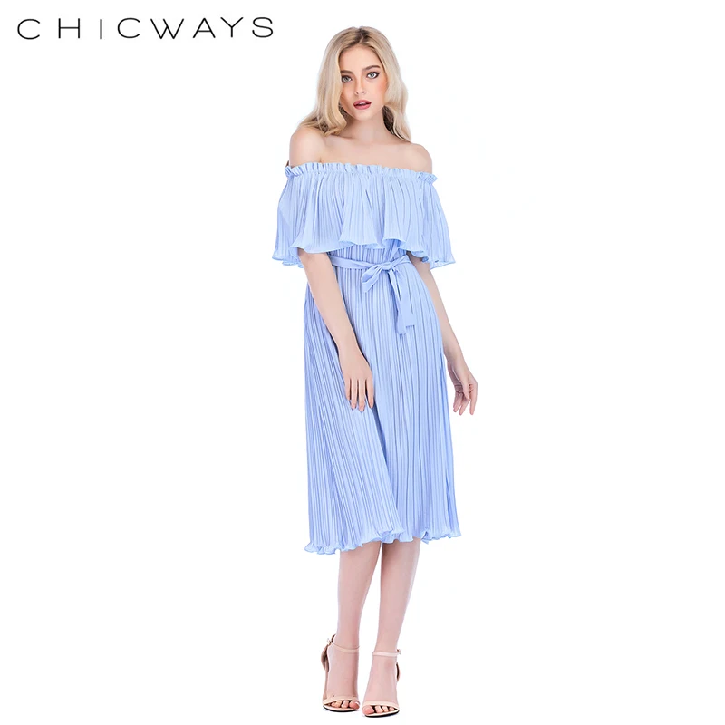 Chicways летнее однотонное Плиссированное женское платье повседневное с открытыми