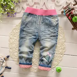 Классический Демисезонный для девочек мягкие джинсы модные штаны Детские джинсы детские мягкие джинсовые штаны
