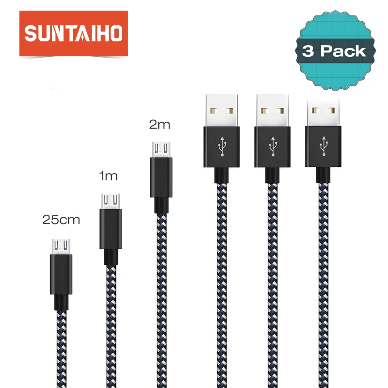 

Micro USB Cable 2.4A [3 PACK] Charger Cable,Suntaiho Nylon Fast Charging Data Mobile Phone Cable for Samsung Android Phone