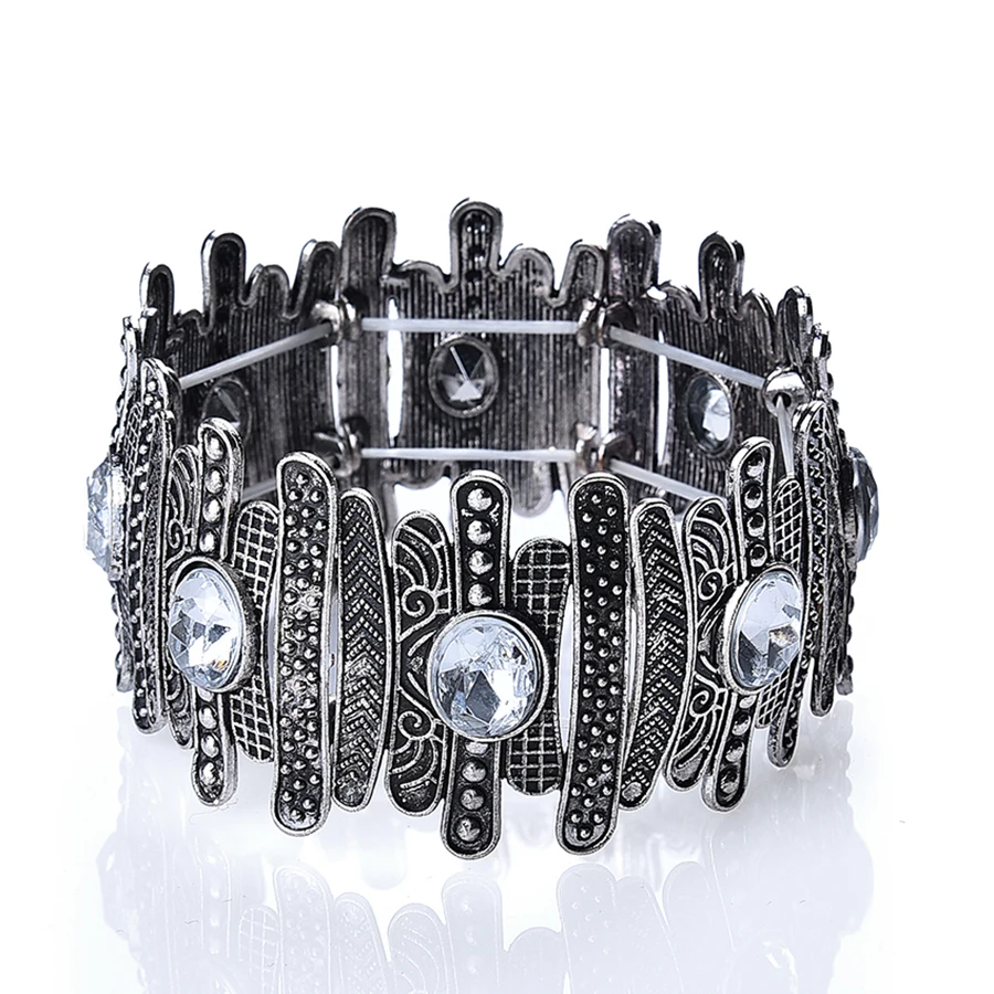 Joyme New Wide Vintage Charm Stretch Bracelets Bangles Women Joyme New Wide Vintage Charm Stretch Bracelets Bangles Women Adjule Beaded Strand Retro Marcasite Bracelet With Crystal In Wrap From Jewelry