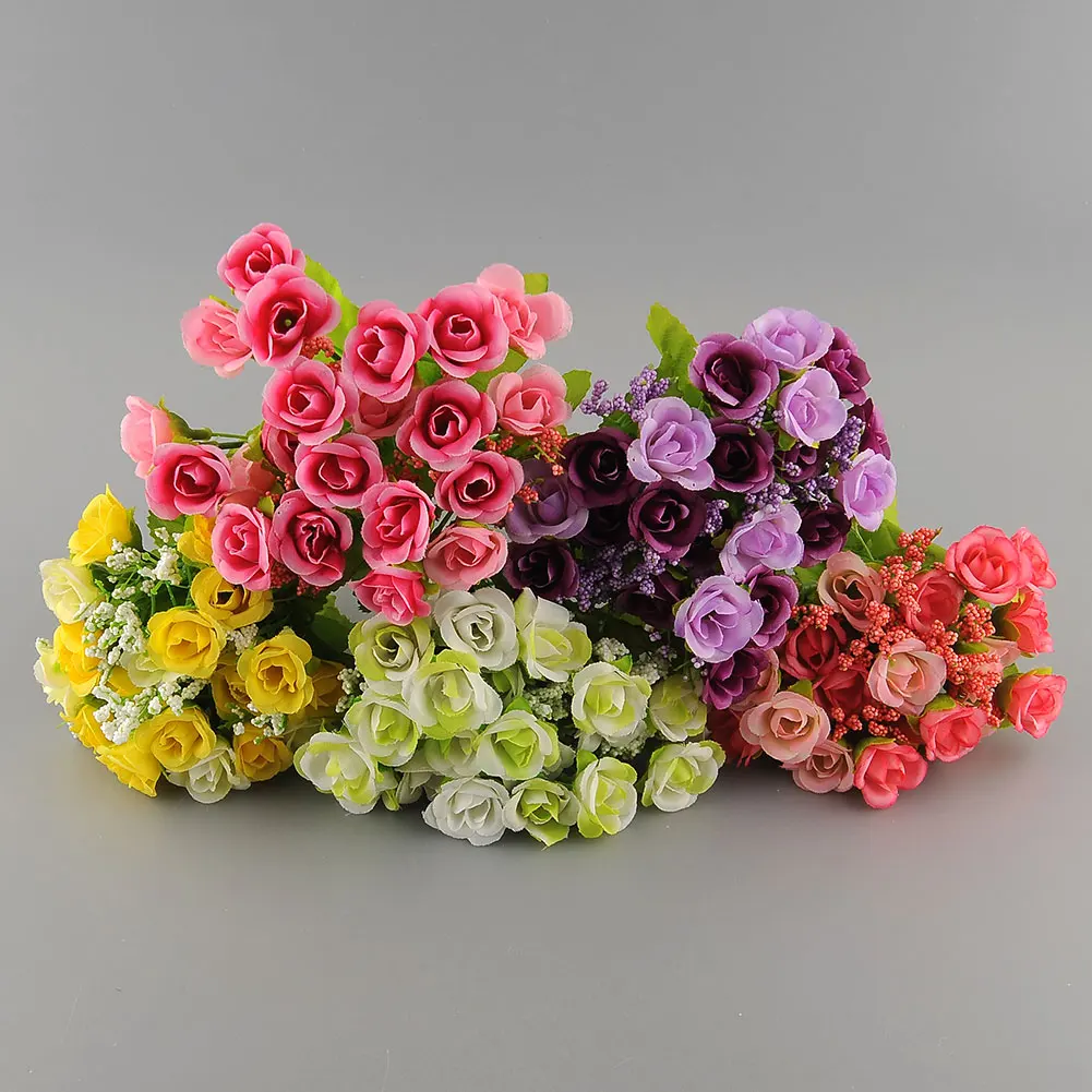 New Beautiful 21 Heads Artificial Mini Rose Bud Silk Flower Arrangement