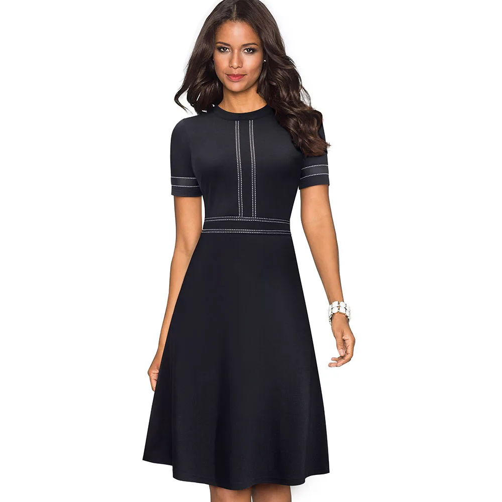 Stylish Ribbons Fit and Flare Wear to Work Women Office Skater Dress