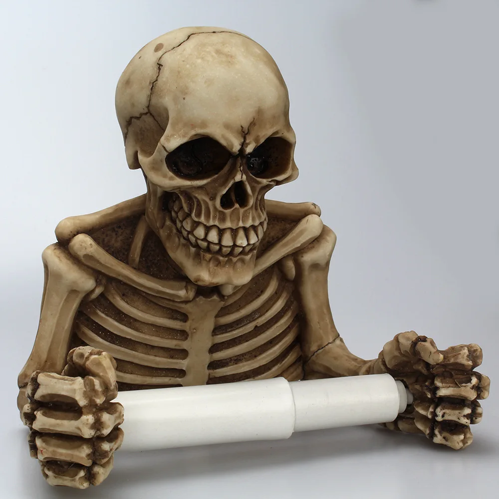 Жуткий череп, держатель для туалетной бумаги, смоляная Готическая Статуэтка скелета, статуэтка, домашний страшный декор для Хэллоуина, скульптуры-195*130*180 мм