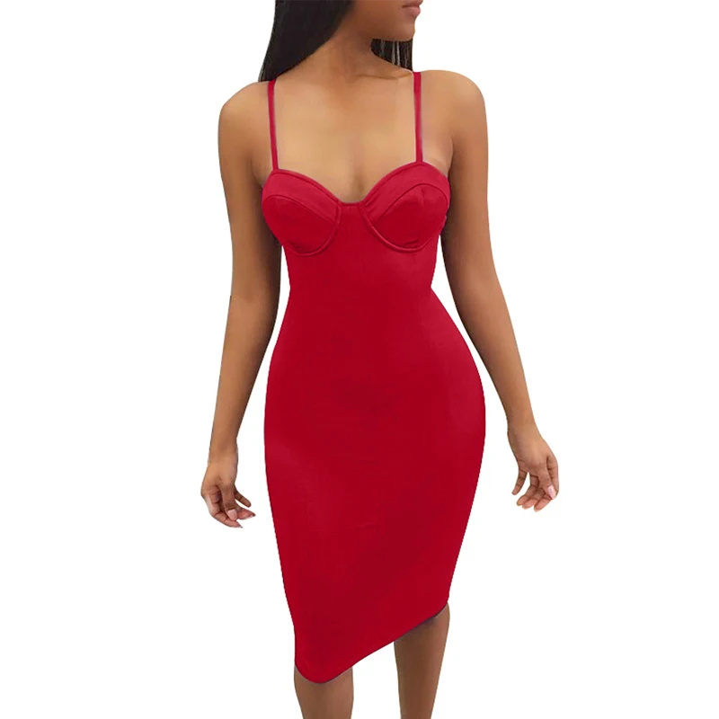 Sexy Spaghetti Strap Club Dresses Women Off shoulder Backless Slim Bra