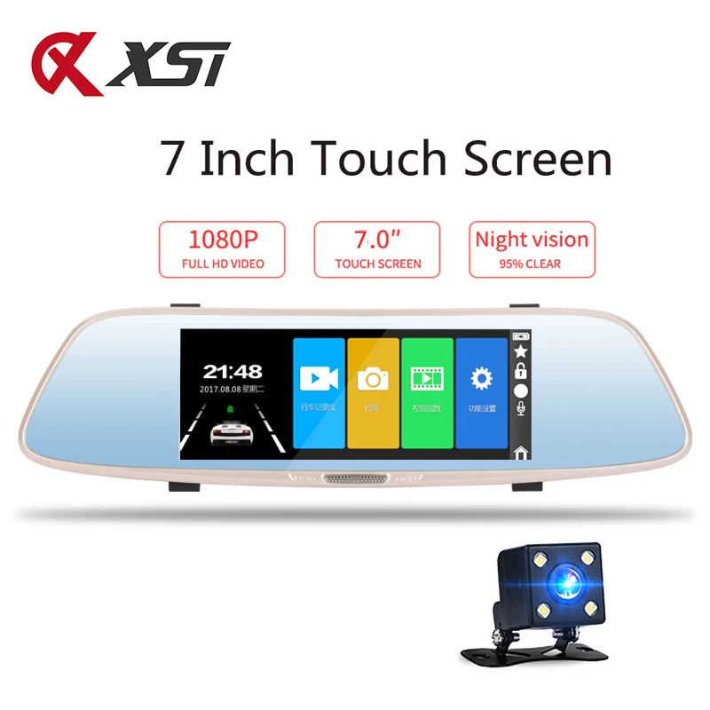 XST 7 дюймов Full HD 1080P Dash Cam DVR Camera зеркало заднего вида сенсорный экран двойной