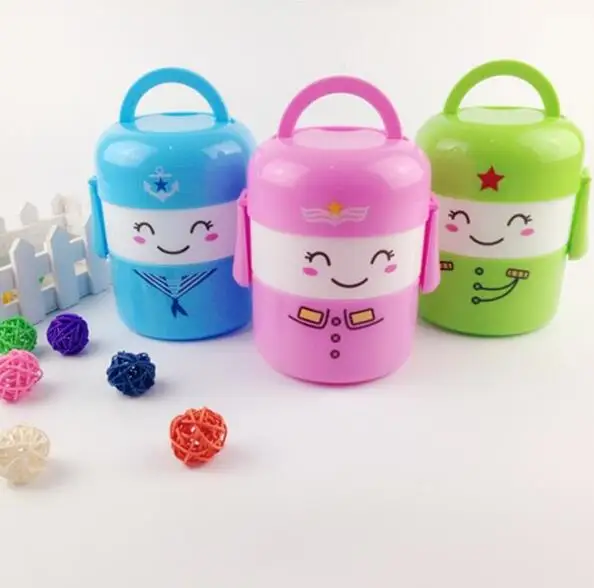 Kawaii cartoon Double Deck Thermal Lunch Box 3 colors portable Bento