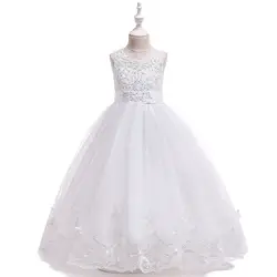 Красивое бальное платье белое кружевное платье для первого причастия для девочек, платья с цветочным узором для свадебной вечеринки