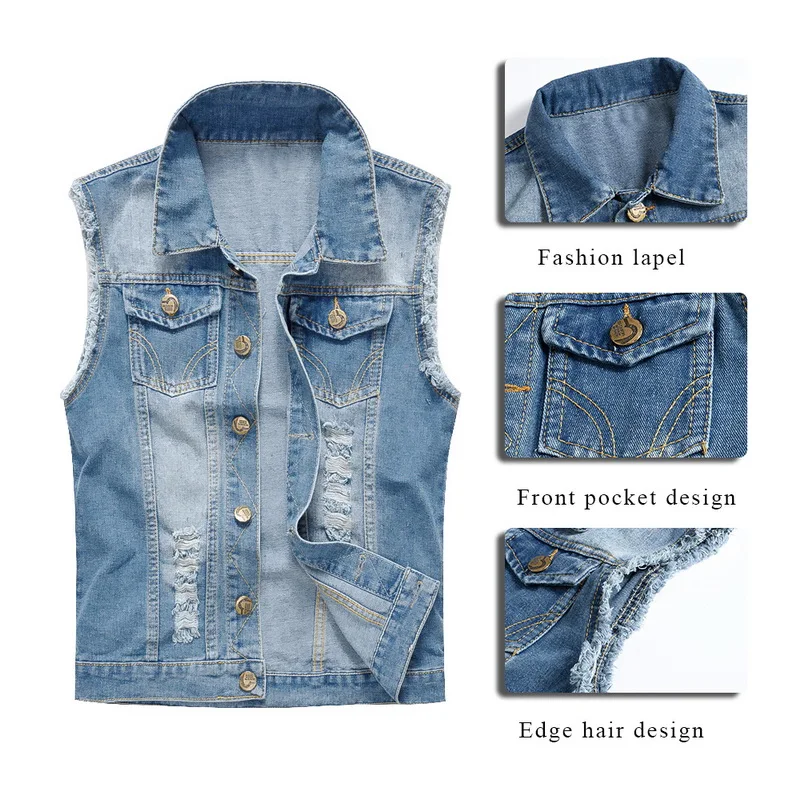 Litthing Men Denim Jeans Vest Coat Ripped Tassel Pocket Sleeveless Jacket Man Streetwear Cowboy Waistcoat broken hole Jackets Litthing Men Denim Jeans Vest Coat Ripped Tassel Pocket Sleeveless Jacket Man Streetwear Cowboy Waistcoat broken hole Jackets