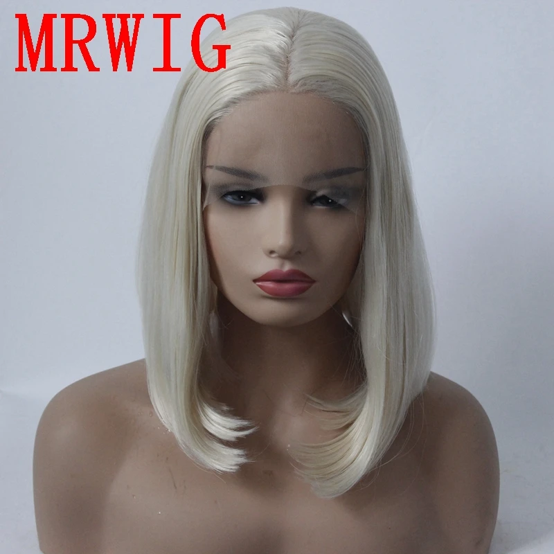 MRWIG #60 белый блонд короткий боб прямой 12 дюймов волосы без клея синтетический