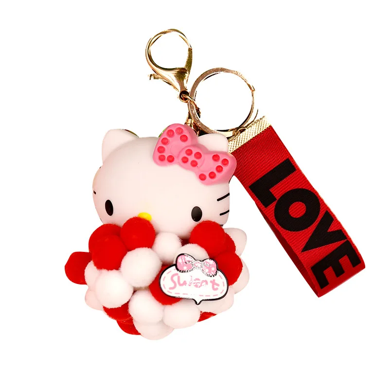 

SAILEROAD Plush Sweets Kitty Toy Cute Metal KeyChain Plush Toy Pendant Women Fluffy Fur Pom Pom Keyring Bag Hang Plush Toy