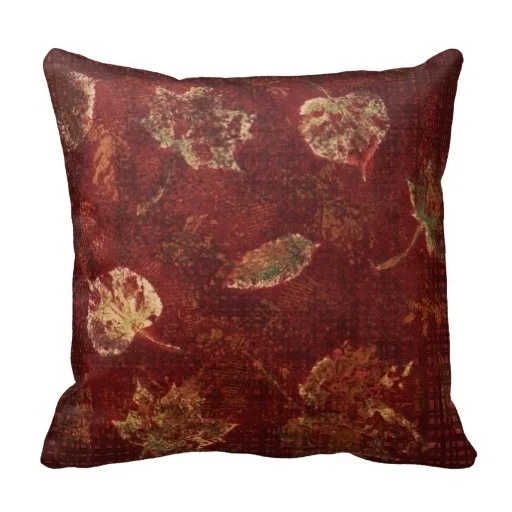 Active Deep Maroon Gold Fall Leaves Stencil Subtle font b Tartan b font Cushion Cover Size