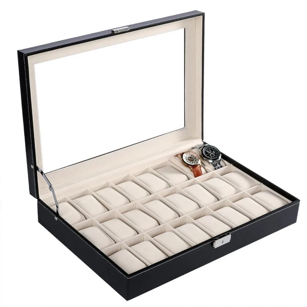 

2018 Hot PU Leather Watch Display Box 24 Grid Watch Case Jewelry Storage Organizer Relogio Case Box For Protect Hodinky Clock