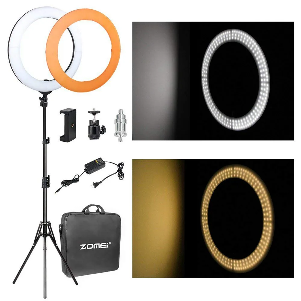 

Zomei Dimmable SMD LED Ring Light Lighting Kit for Make up Smartphone Camera Portrait YouTube live Broadcast Video Shooting