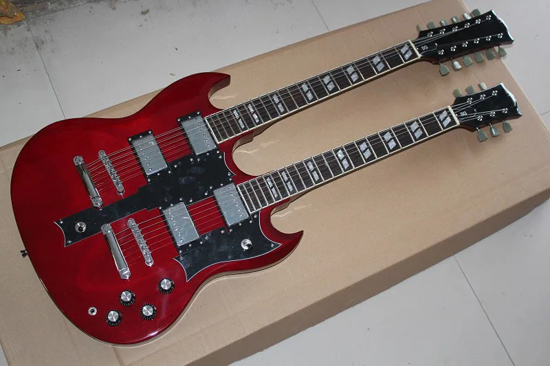 factory custom Top Quality Chibson 6+12 Strings Double Neck SG 1275 EDS1275 red Electric Guitar