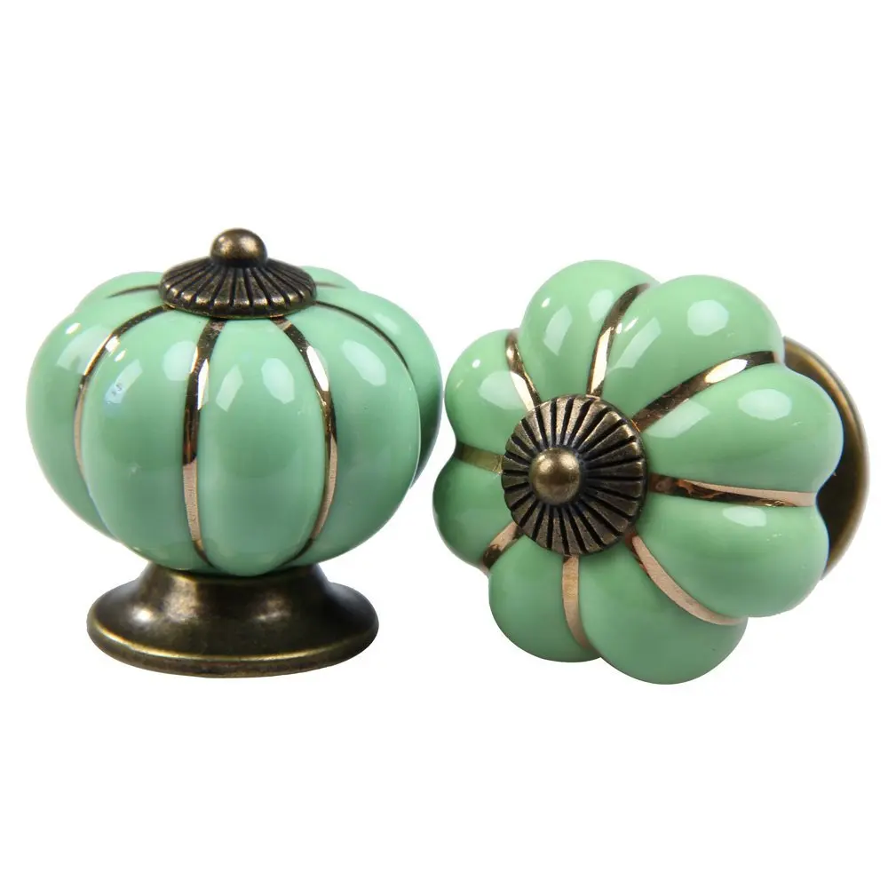 

5x Vintage Pumpkin Ceramic Door Knobs Cabinet Drawer Cupboard Kitchen Pull Handle Green