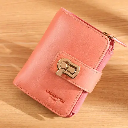 LAORENTOU Brand Women Standard Wallet Genuine Leather Wallets Fashion Short Zipper Purse Lady Coin Pocket Card Holder for Women - Цвет: 256J002L1C