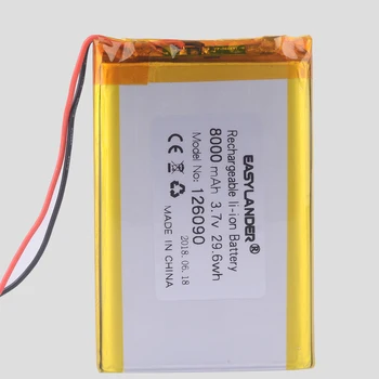 

126090 3.7v 8000mAh lithium ion rechargeable Polymer battery Replacement With PCB for MP4 MP5 GPS POWER BANK Tablet MID Toys