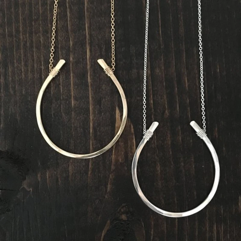 925 Silver Horseshoe Necklaces Handmade Gold Filled Jewelry Pendant
