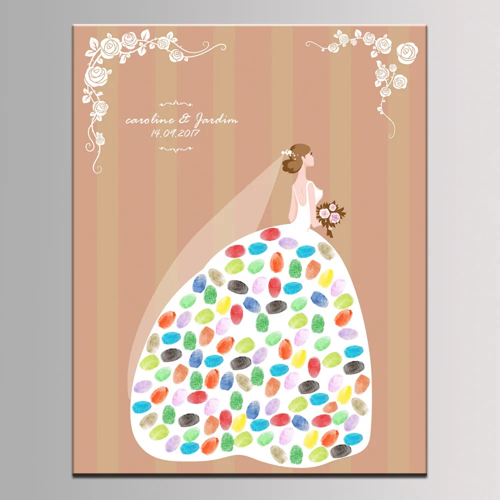 

DIY 60*80cm Multi Size Bride To Be Party Favor Signature Guest Book Fingerprint Unframed Canvas Painting with Ink For Wedding