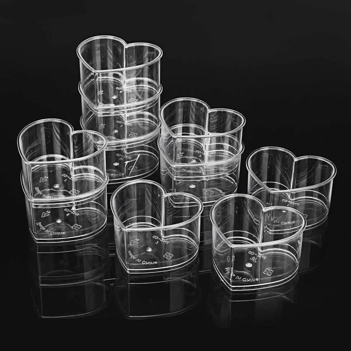 

10Pcs/lot 150ml Mousse Cake Dessert Tray Cups Love Shape Dishes Canape Clear Plastic Jelly Goblet Party Wedding