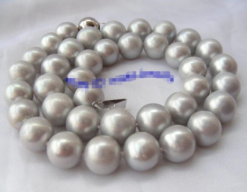 

FREE SHIPPING stunning big 12mm round gray freshwater pearls necklace gold clasp g852 ^^^@^Noble style Natural Fine j