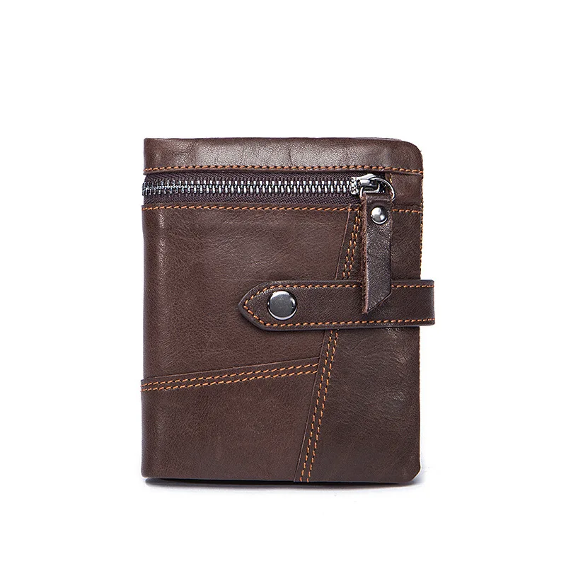 

HANSOMFY new wallet retro locomotive men's leather stitching short wallet wallet zipper purse leather