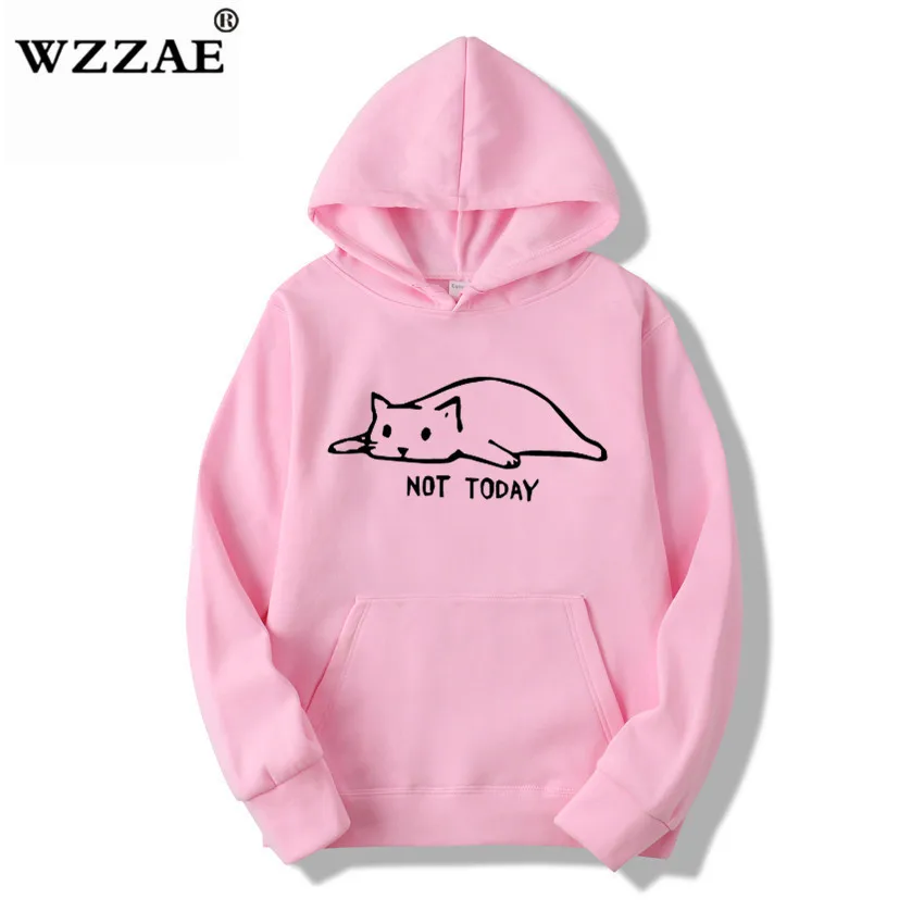  Kawaii Cat Hoodies Men Not Today Funny Graphic Sweatshirt Men/Women Harajuku Fashion Sweat Unisex L