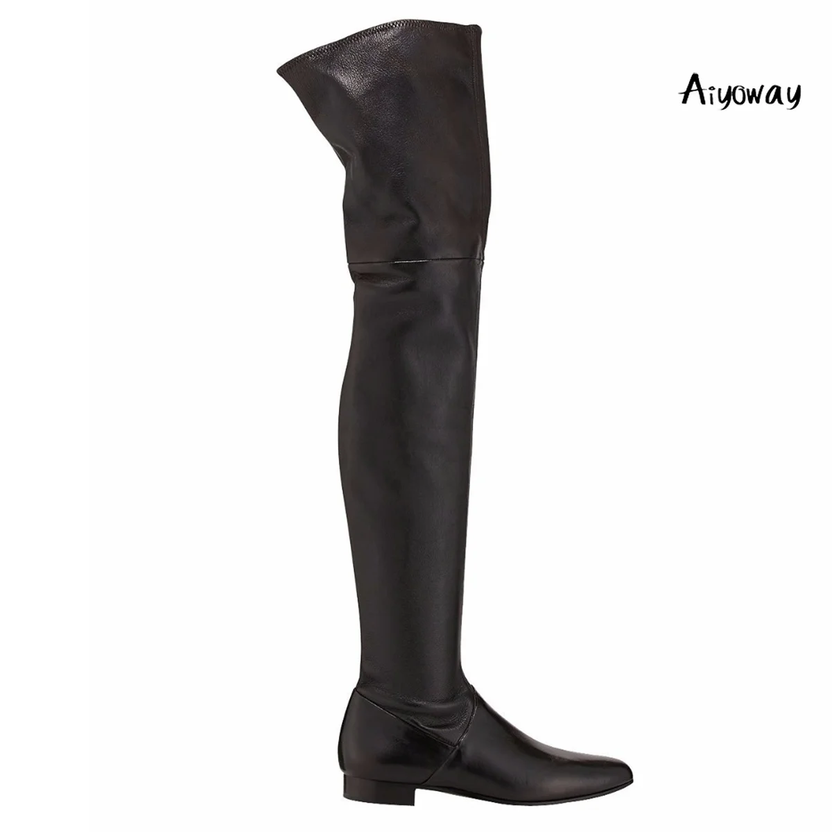 

Aiyoway Women Ladies Round Toe Flats Over The Knee Boots Winter Party Dress Fashion Long Boots Casual Side Zip Black