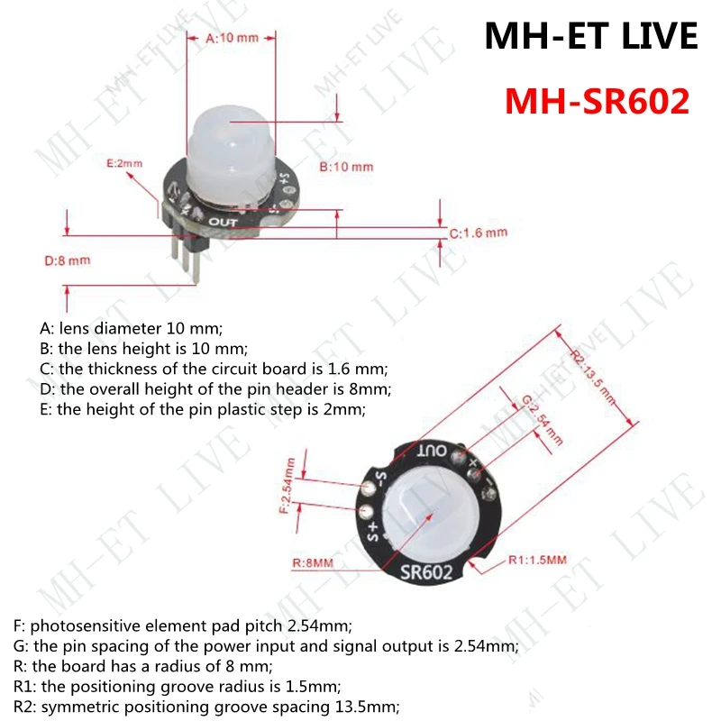 MH-SR602 Мини датчик движения модуль детектора SR602 пироэлектрический инфракрасный PIR комплект датчик y переключатель кронштейн для Arduino Diy с объективом