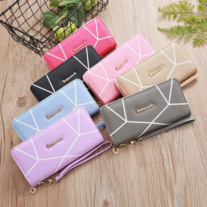 

Zip Wallet Geometric Pattern Mobile Phone Bag Large Capacity Card Women's wallet clutch portfel cuzdan billetera carteira 40MA18