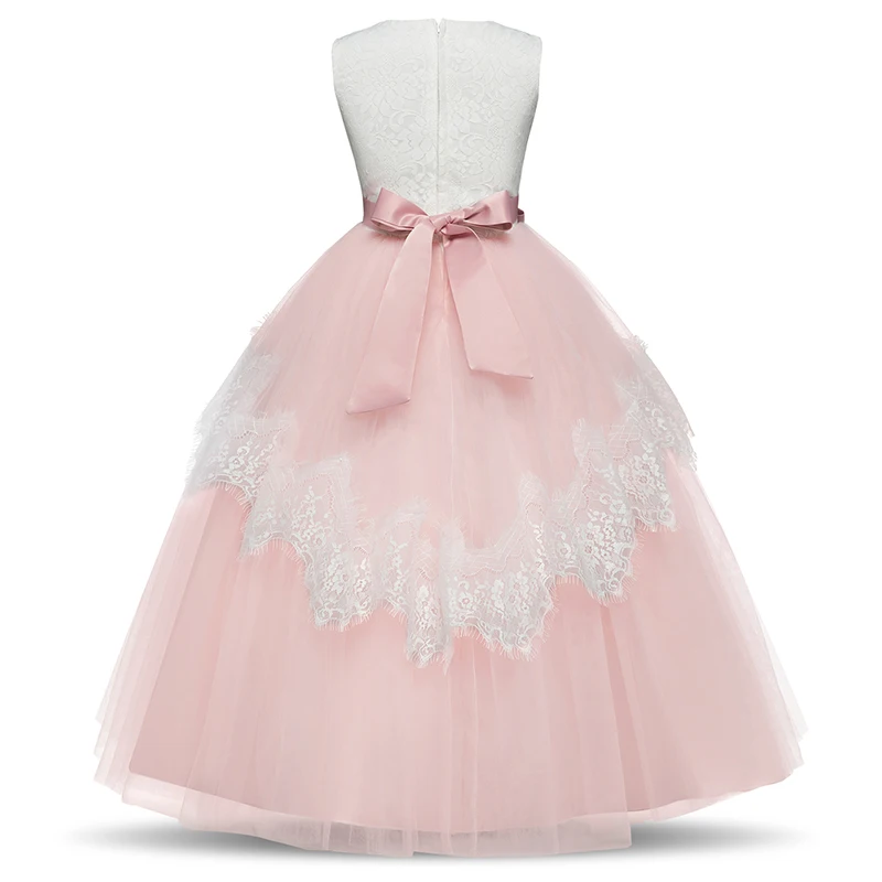 Официальная розовая длинная кружевная Одежда для девочек, Элегантное свадебное платье принцессы для причастия, Детские платья для девочек вечерние 14 лет