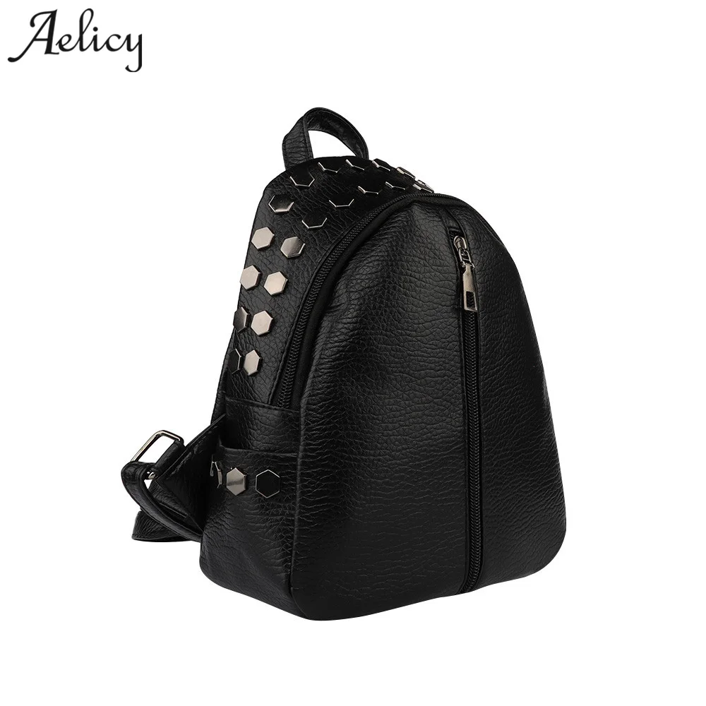 

Aelicy Small Women Backpack Rivet Zipper PU Leather Korean Fashion Backpack Schoolbag Preppy Fashion Bag For Girl Rucksack HOT L