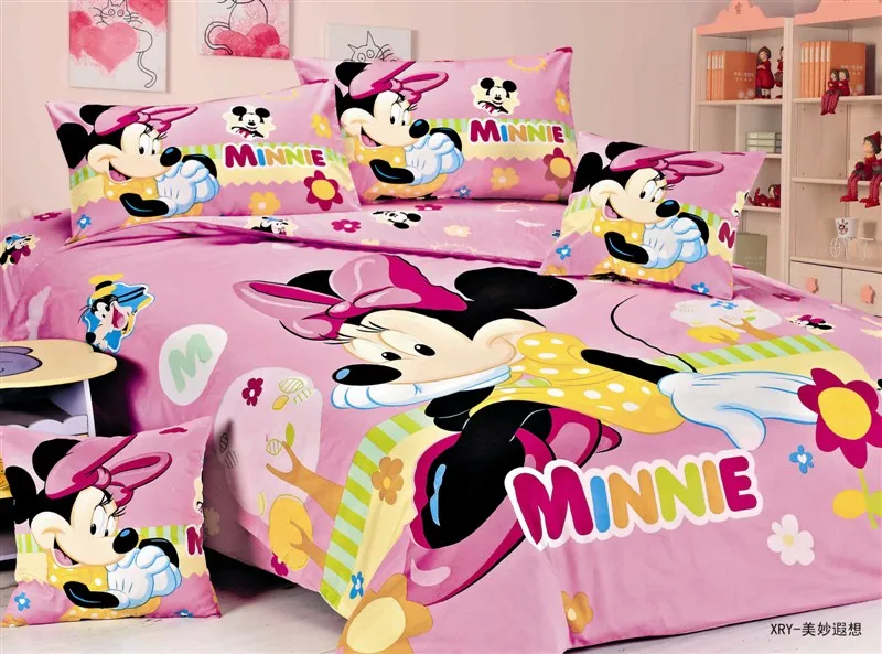 

beautiful Minnie Mouse bedding sets single twin size bedclothes duvet covers sheets cotton 400TC girls bedroom decor pipnk color