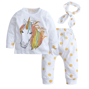 

Newborn Baby Girl Clothes Spring Autumn Toddler Girls Outfit Baby Clothing Set long sleeve T-shirt Tops+Pants+Headband ropa bebe