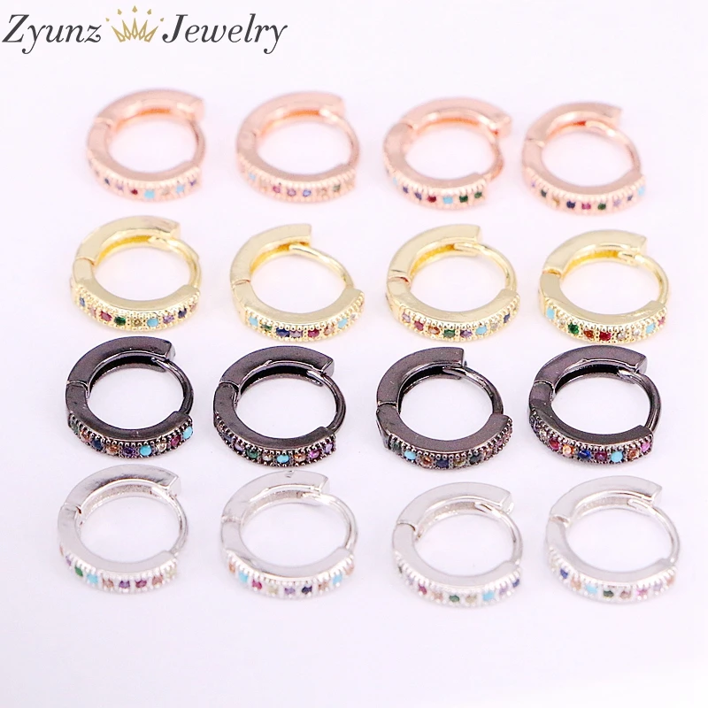 

10 Pairs, Rainbow mix colored cz Earring metal filled hoops girls minimal tiny small cute gorgeous Earring