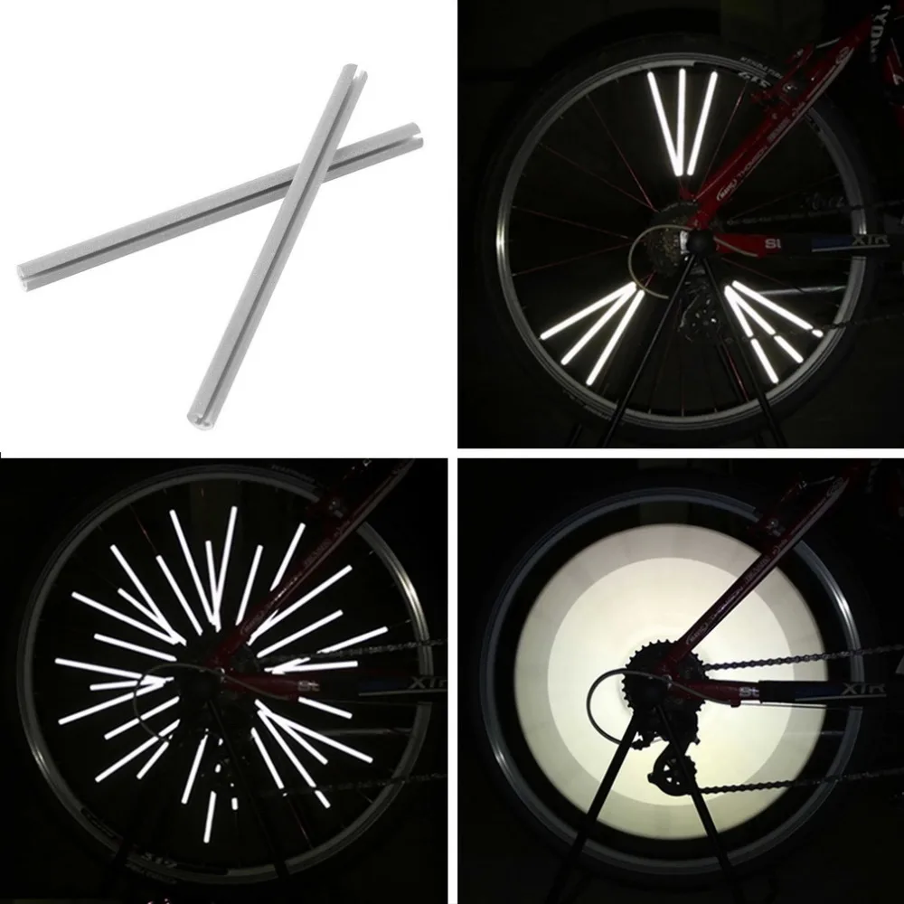 12pcs Reflective Mount Clip Tube Warning Strip Bicycle bike Wheel Spoke