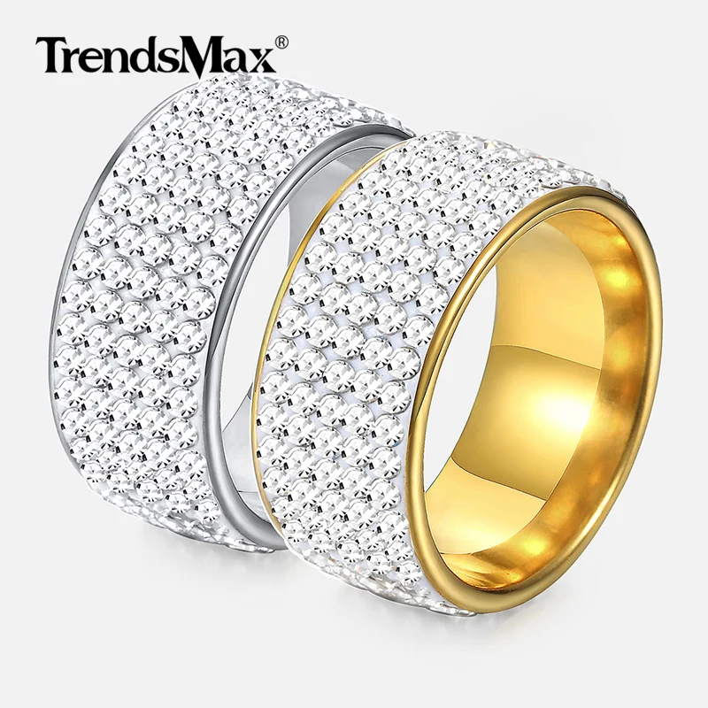 10 mm Round Cut CZ Stone Gold EP Mens Stainless Steel Ring 