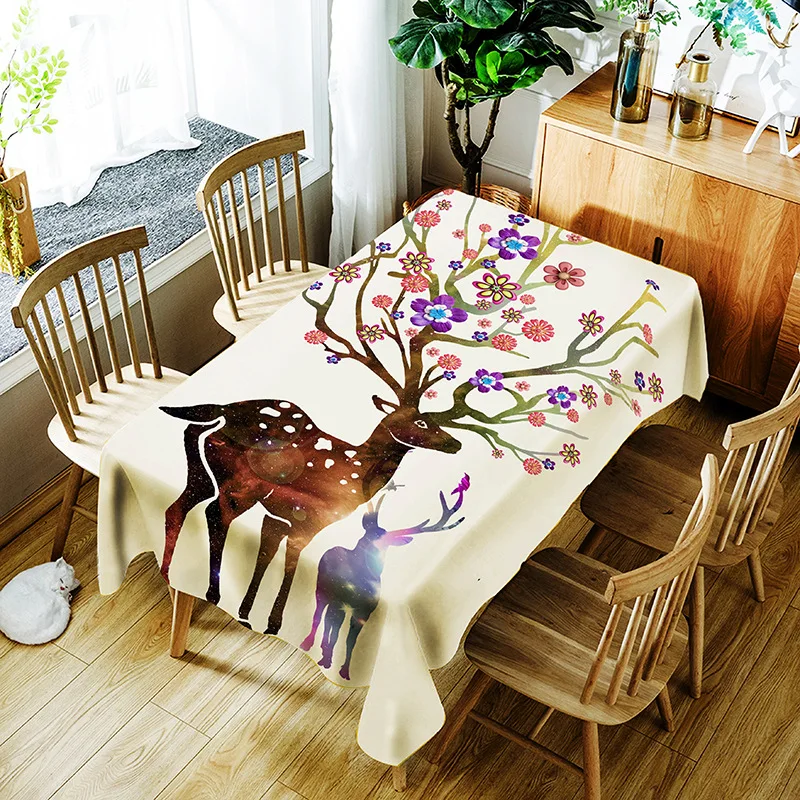 

Cartoon Tablecloth Creative Colorful Flower Deer and Mr. Hedgehog Pattern Polyester Waterproof Table Cloth Cover for Children