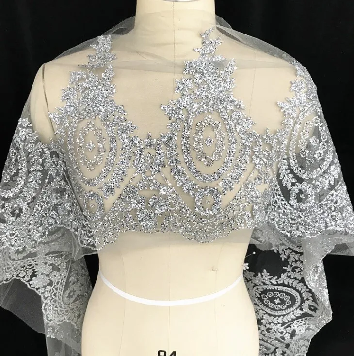 

Silver Shiny Lace Trim For Wedding/Stage Dress Sew On Glitter Lace Fabric Accessories Costume decoration P
