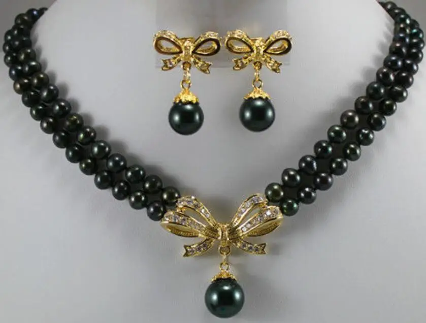 

2 kinds! charm 2 rows 7-8mm pink pearl necklace+ flower pendant earrings