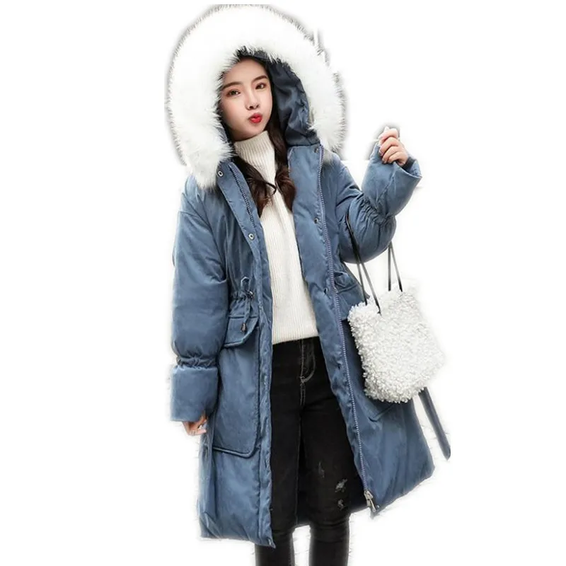 #*Cheap Women Thick Winter Jackets 2019 Medium Long Down Cotton Jacket Hooded Large Fur Collar Thicken Cotton Padded Wadded Coat CQ2797